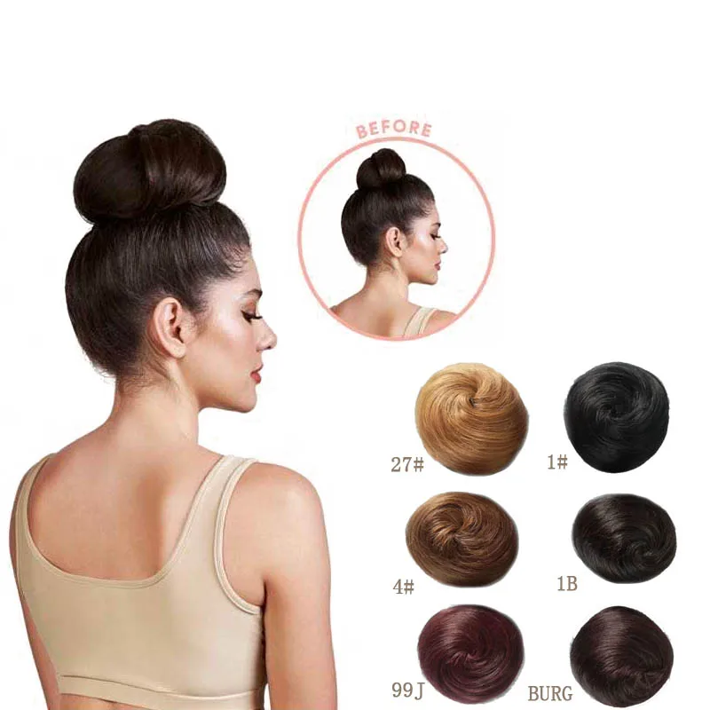 

100% Human Brazilian Remy hair buns Stock neat buns top quality cheap hair pieces easy clip on human hair, Natural color