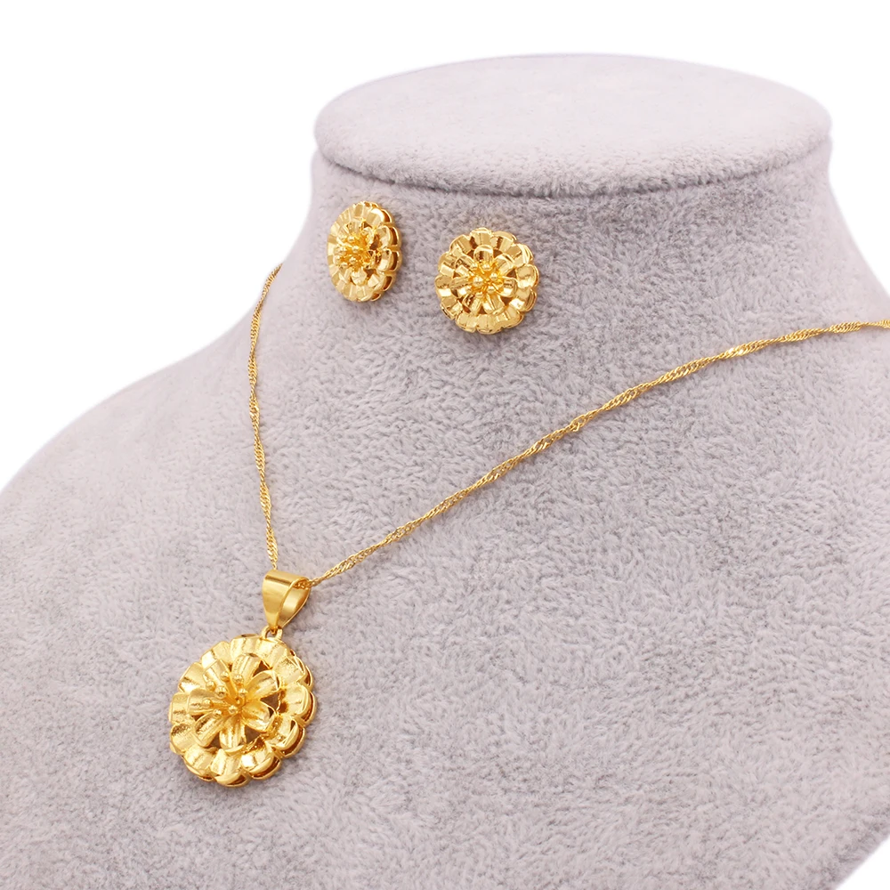 

Gold plated 50cm chain Jewelry sets accessories necklace pendant earring set for women France bridal wedding 18K jewelery gifts