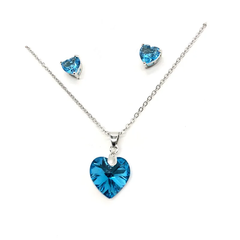 

The new heart of the ocean ladies Tanabata Valentine's Day peach heart crystal set necklace love earrings fashion simple