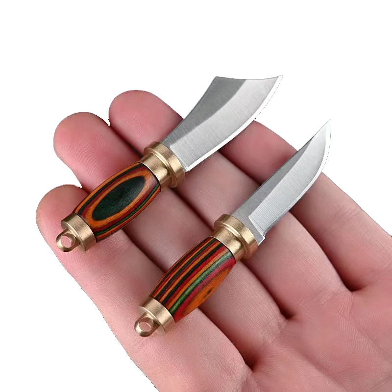 

High class collection fixed blade low price mini brass capsule pocket knife in leather sheath