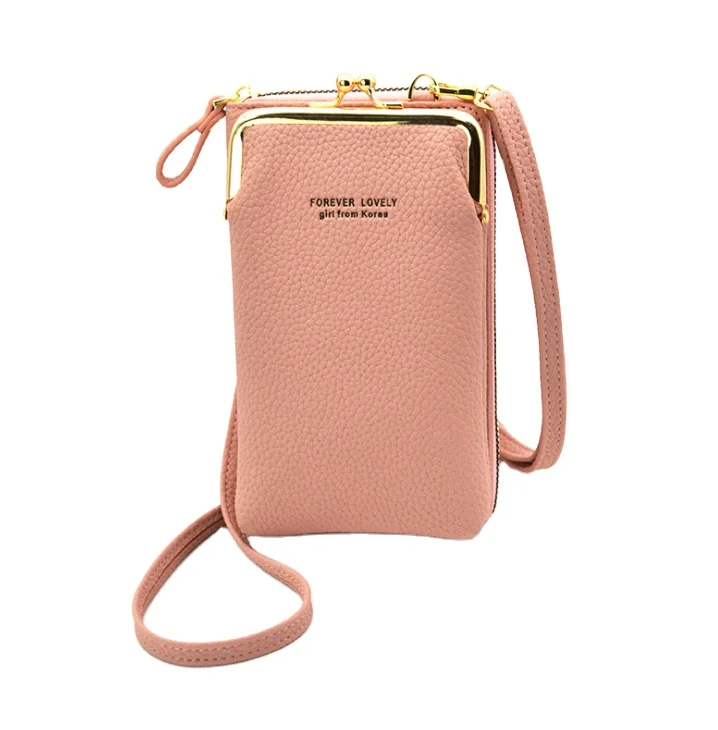 

Korean style popular selling soft lichi leather wallet phone bag multifunction crossbody bag for cell phone case