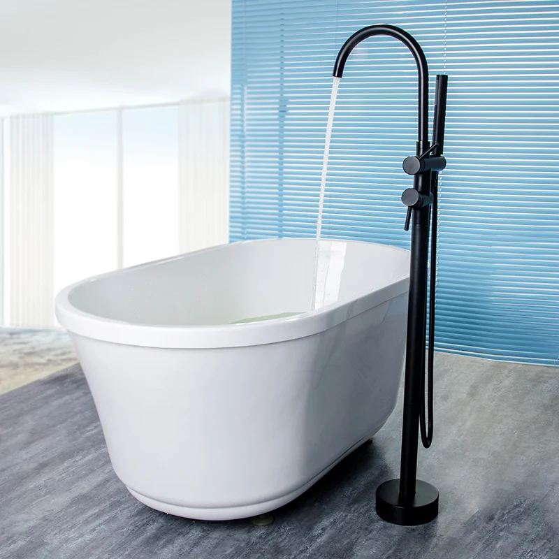 

FLG Freestanding Bath Faucet Spout Shower Floor Mount Shower set Mixer Valve Matte Black Bathtub Mixer Faucet