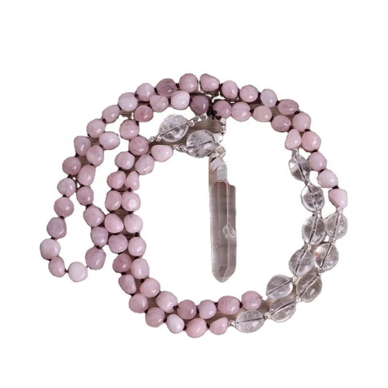 

Crystal Rose Quartz Necklace Mala Beads Healing Crystal Necklace Yoga Jewelry Gift