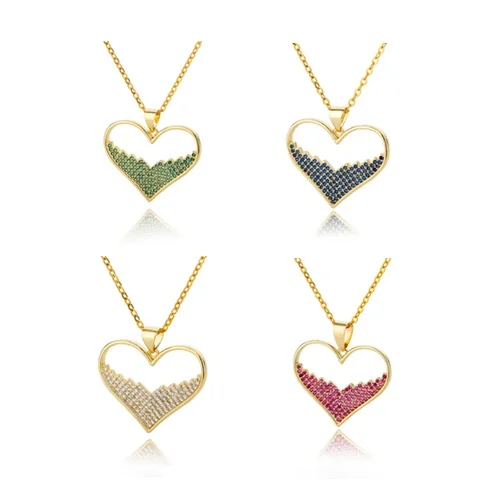 

2022 New Arrival New Gold Plated Necklace Colorful Zircon Necklace Openwork Heart Pendant Necklace for Women Girls