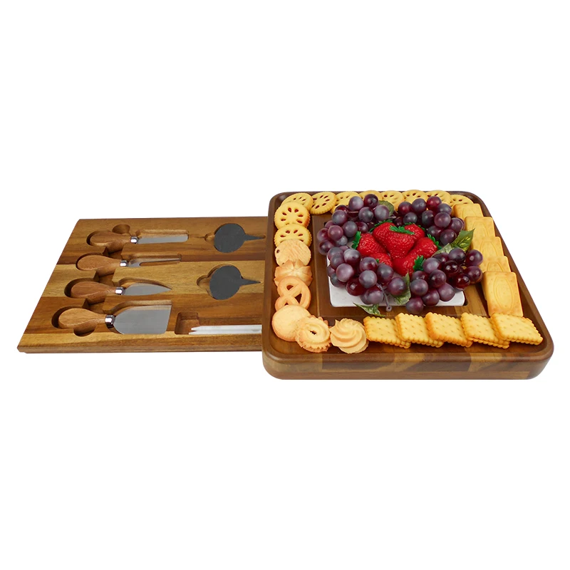 

Large Thick Wood Cheese Board Plate Charcuterie Board Platter Set Serving Tray With Cutlery Set For Birthday