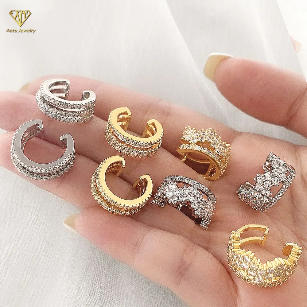 

new trendy 2021 wholesale 18k gold plated CZ jewelry stunning zircon clip-on earrings for women