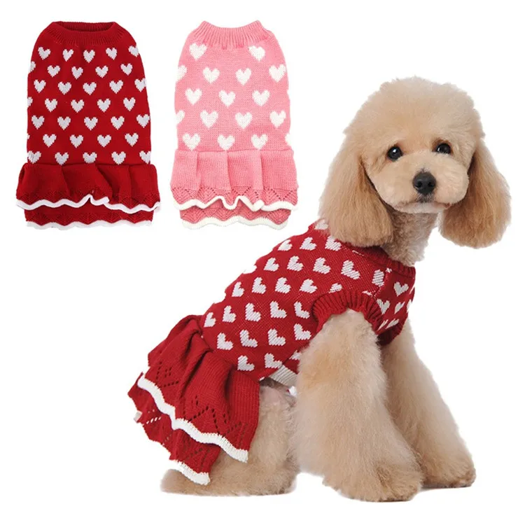 

Red Heart Dog Sweatshirt Pet Clothes Knitwear Dog Sweater Dresses, Red, pink