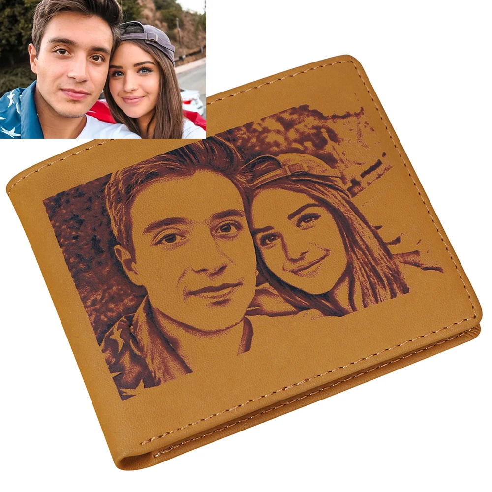 

Personalized Gifts for Men Custom Leather RFID Blocking Wallets Engraved Photo Wallet, Brown