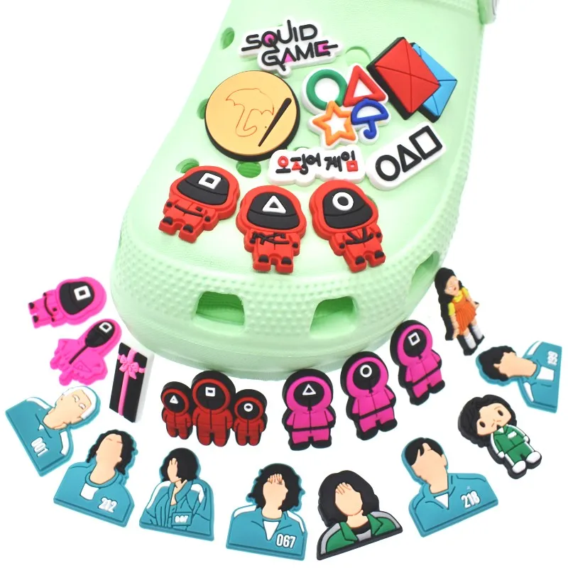 

Squid game croc shoe charms clogs sandals Korean TV shoe charms fit for bracelets, As picture