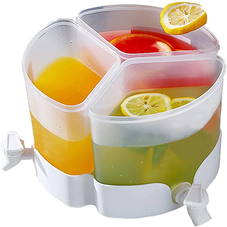 

Three-Grid Cold Kettle with Faucet, Rotating Drink Dispenser, 5.2L/1.37 Gallon Fruit Teapot Bucket Drink Container, Transparent