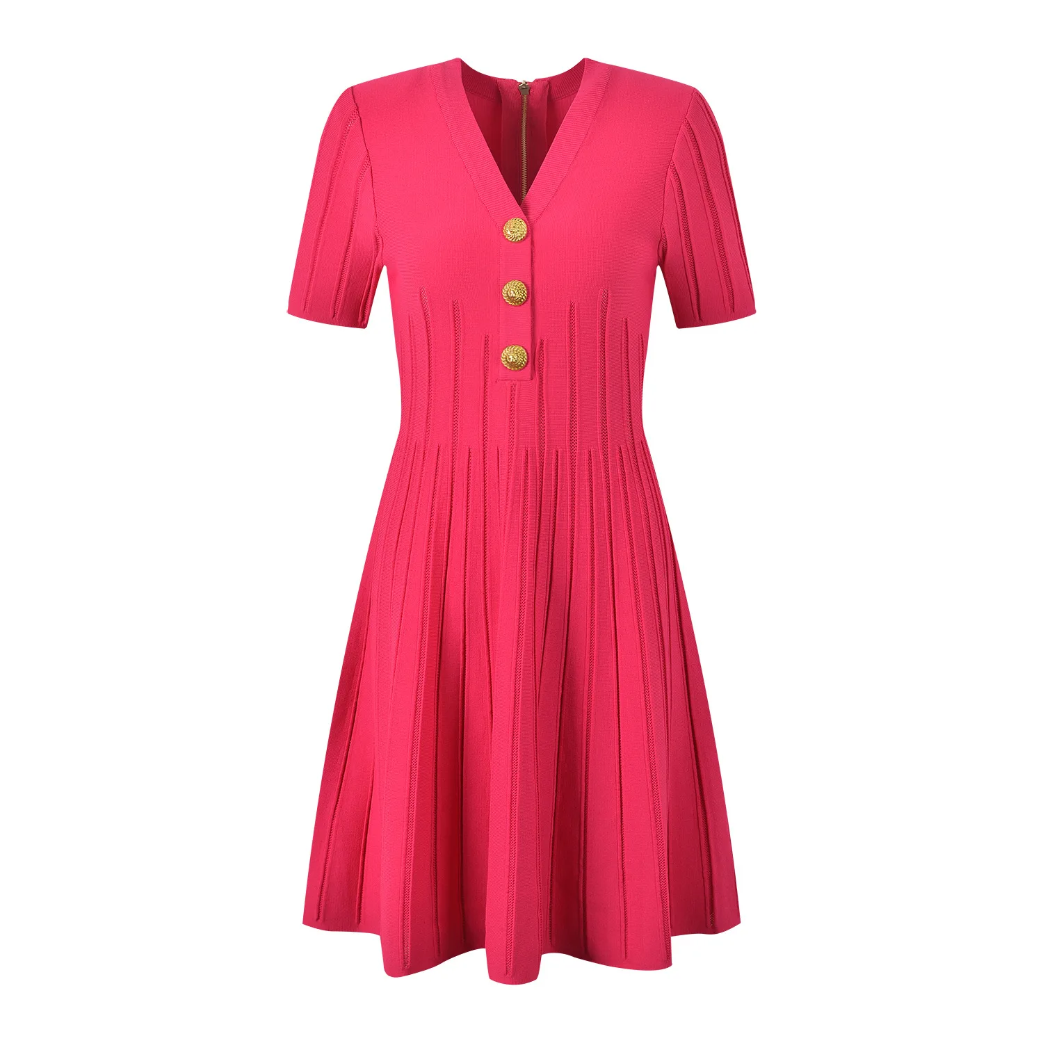 Knitted V Neck Short Sleeve Party Dress