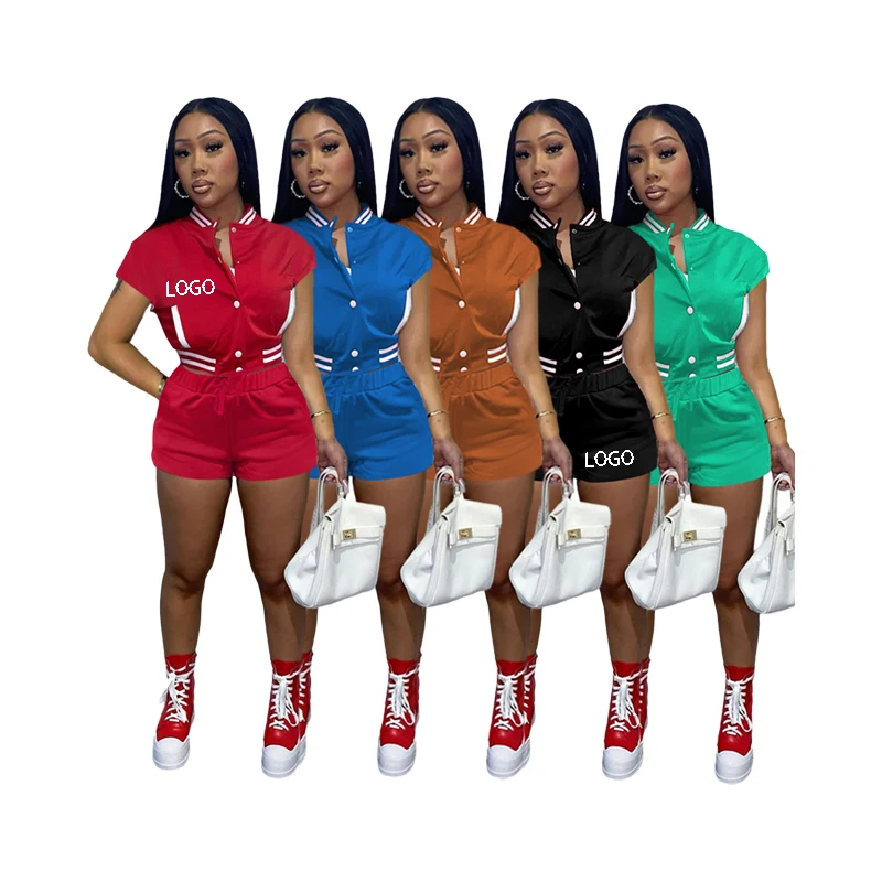 

New Cropped Wholesale Blank Varsity Jacket Sets Women Sweatsuit Set Tracksuit Two Piece spring Fall shorts Set Woman, Customized color