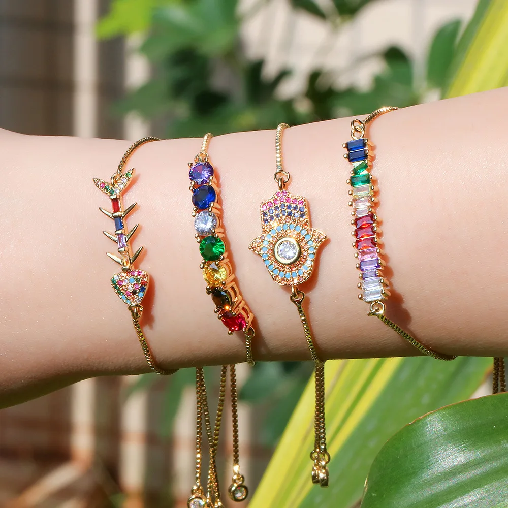 

MSYO Ins Gold Color Zircon Bracelets Rainbow Devil Eye Bracelets