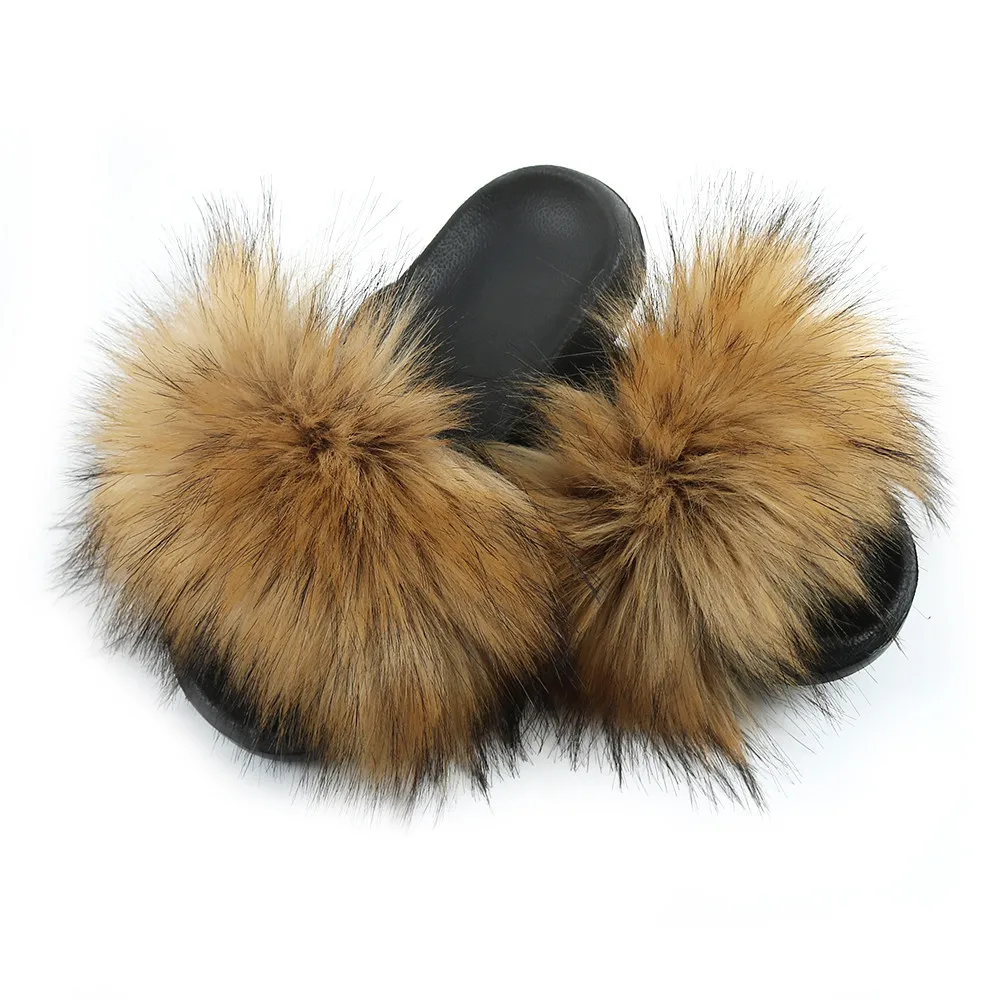 

Factory Wholesale High Quality soft winter women real fur slider slippers