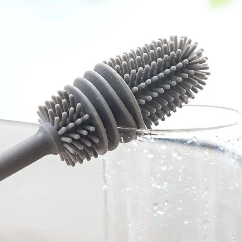 

Silicone Cup Brush Artifact Long Handle Gaps Bristles Baby Bottle Brush Cleaning and Scrubbing Water Cup Thermos Cup, Gray/green/pink