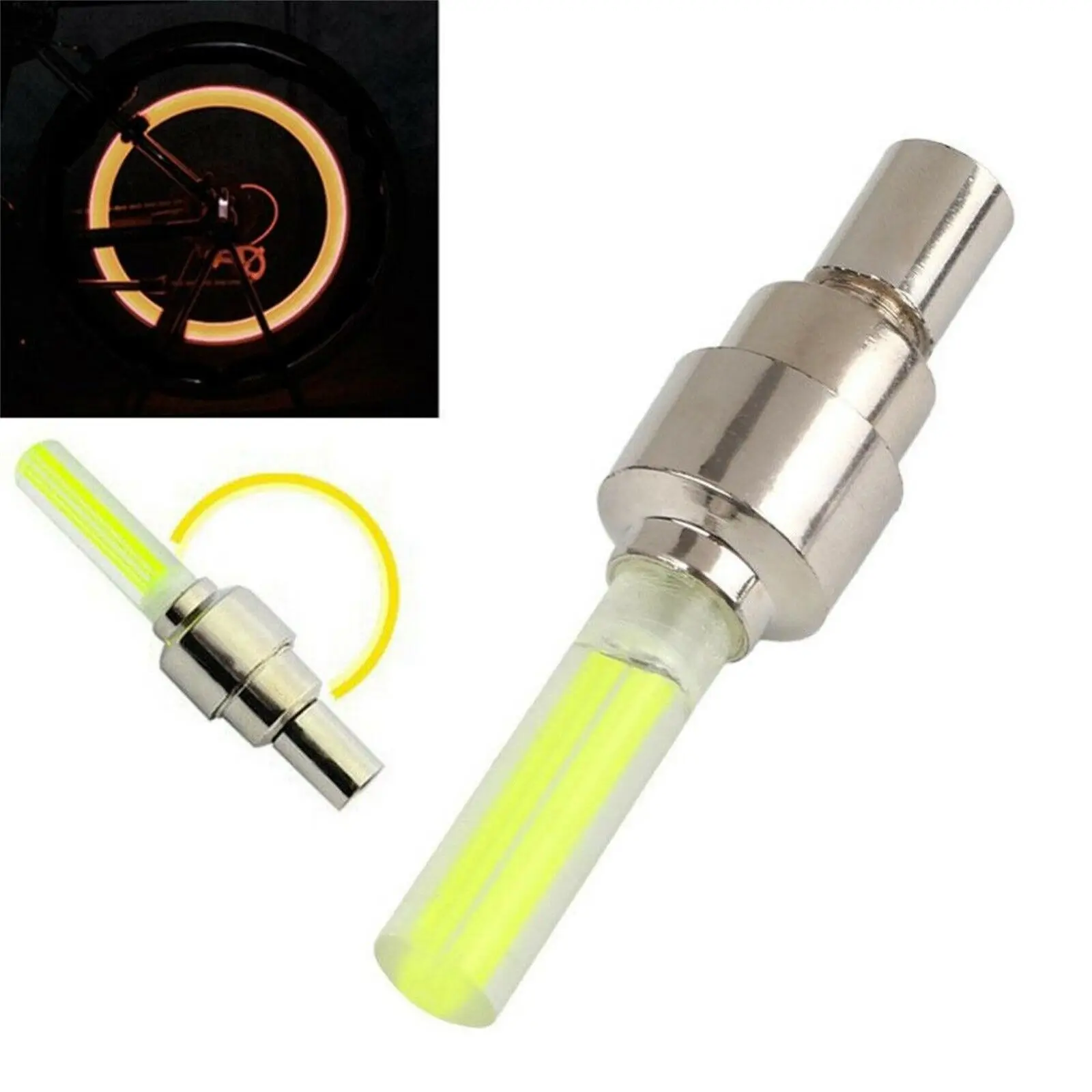 

YELLOW Flash LED Tyre Wheel Valve Cap Light Waterproof Car Bicycle Motorcycle