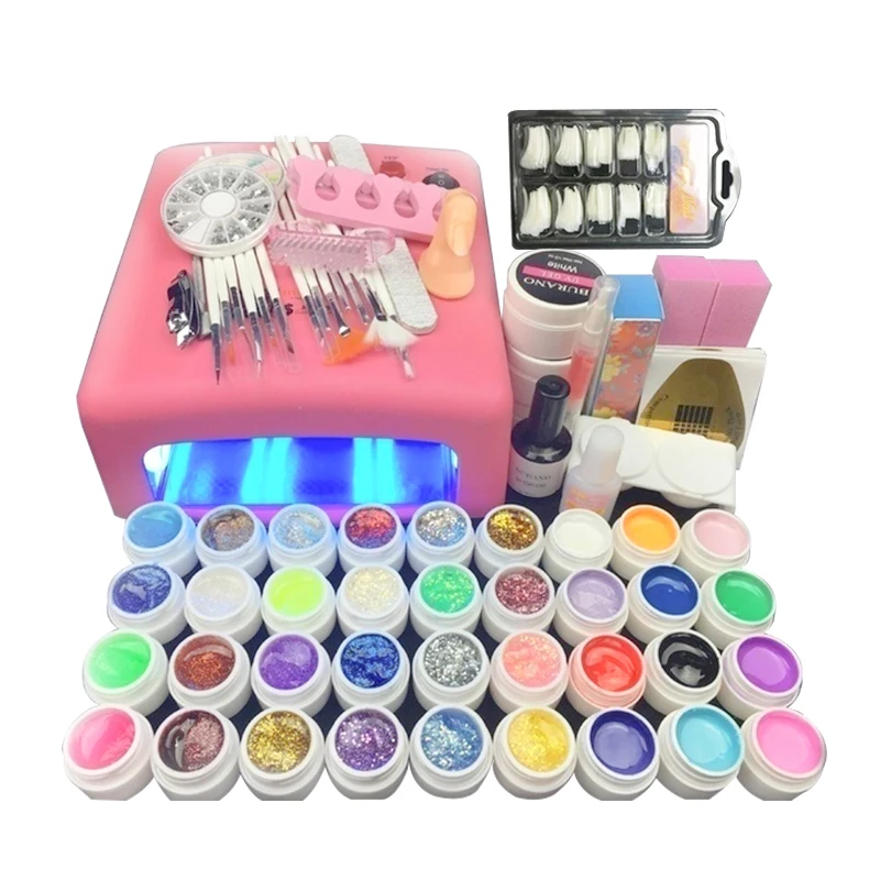 

UV Glue Nail Art DIY kits Acrylic Powder Manicure Nail Art Set UV Lamp DIY All In Nail Art Practice Starter 36 colors, Colorful