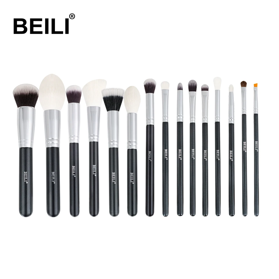 

BEILI black itembeauty makeup 15pcs professional eye shadow soft synthetic hair makeup brush set wholesale private label, Customized color