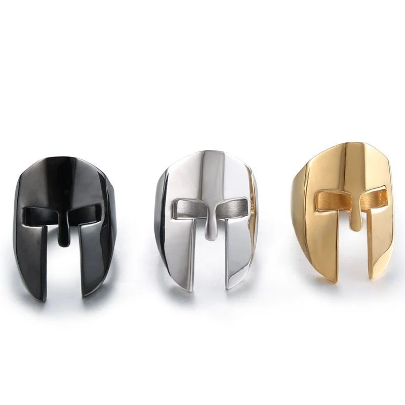 

High Quality Hot Selling Fashion Street Trend Jewelry Ring 316L Stainless Steel Gladiator Spartan Helmet Rings, Gold,black,silver