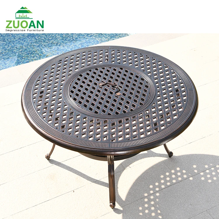 

Hot patio furniture restaurant dining fire pit bbq charcoal grill outdoor table in cast aluminum metal rustic, Bronze