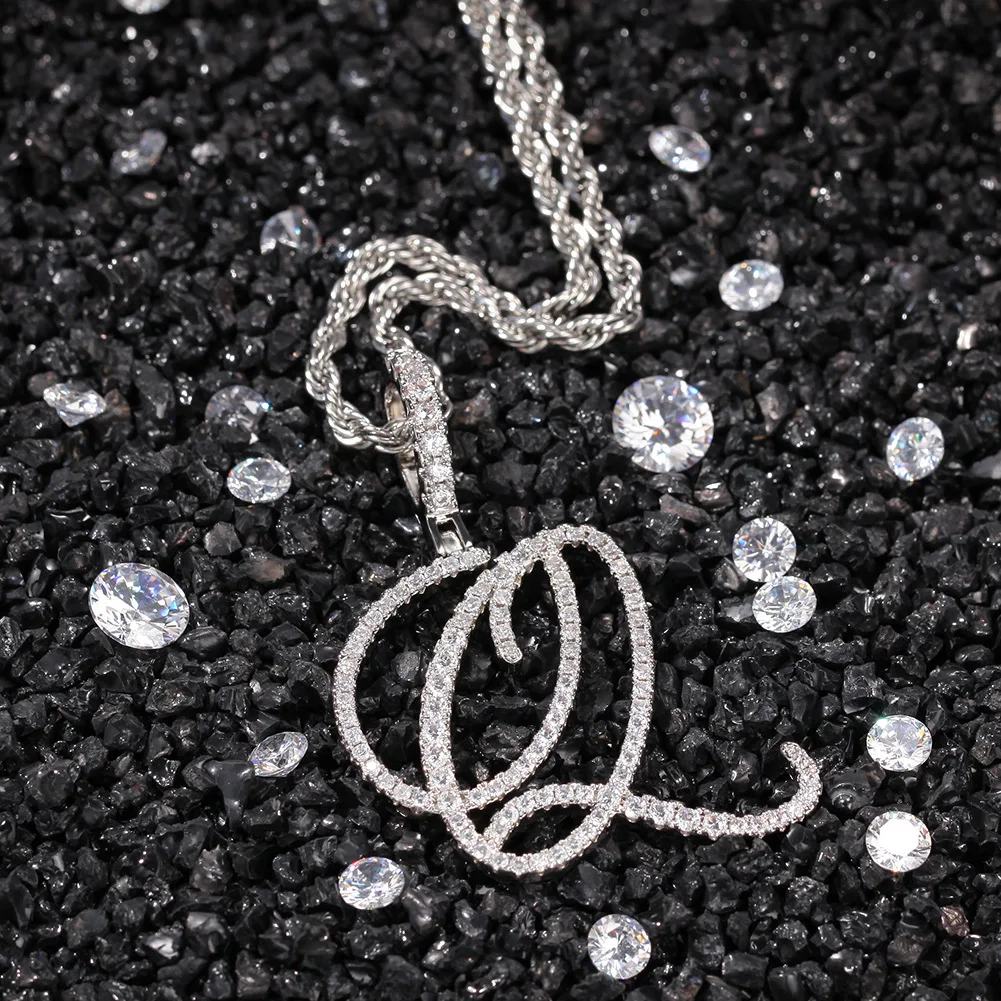 

copper inlaid zircon Cool floral art letter Pendant enamel chain custom stainless steel name necklace