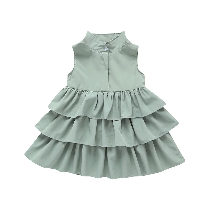 

kids girls dress solid color sleeveless dress cake skirt children girls clothes