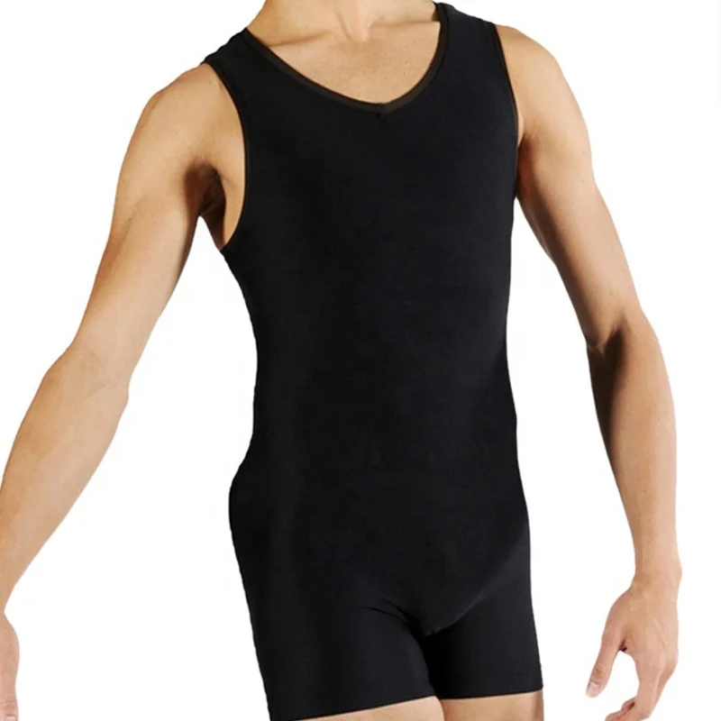 

Men's Vest Gymnastics Leotard Bodysuit Sleeveless Stretchy Breathable Jumpsuit Unitard Gym Dance Wear Competition Costume cotton, Black