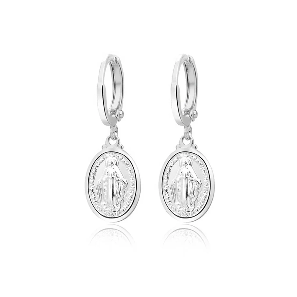 

Religious Virgin Mary Earrings For Lady Women Girls Silver Color Madonna Drop Earrings Catholic Jewelry Gift