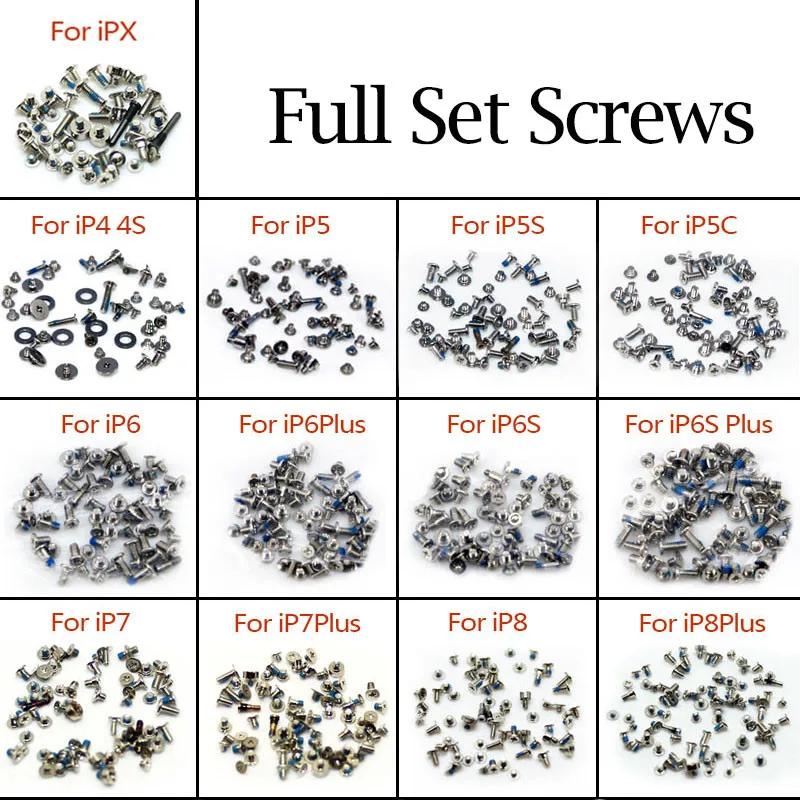 

Full Set Screw For iPhone 6 6s plus 7 8 X Screws 4 4S 5 5S 5C SE Repair Bolts Complete Kit Replacement Accessories