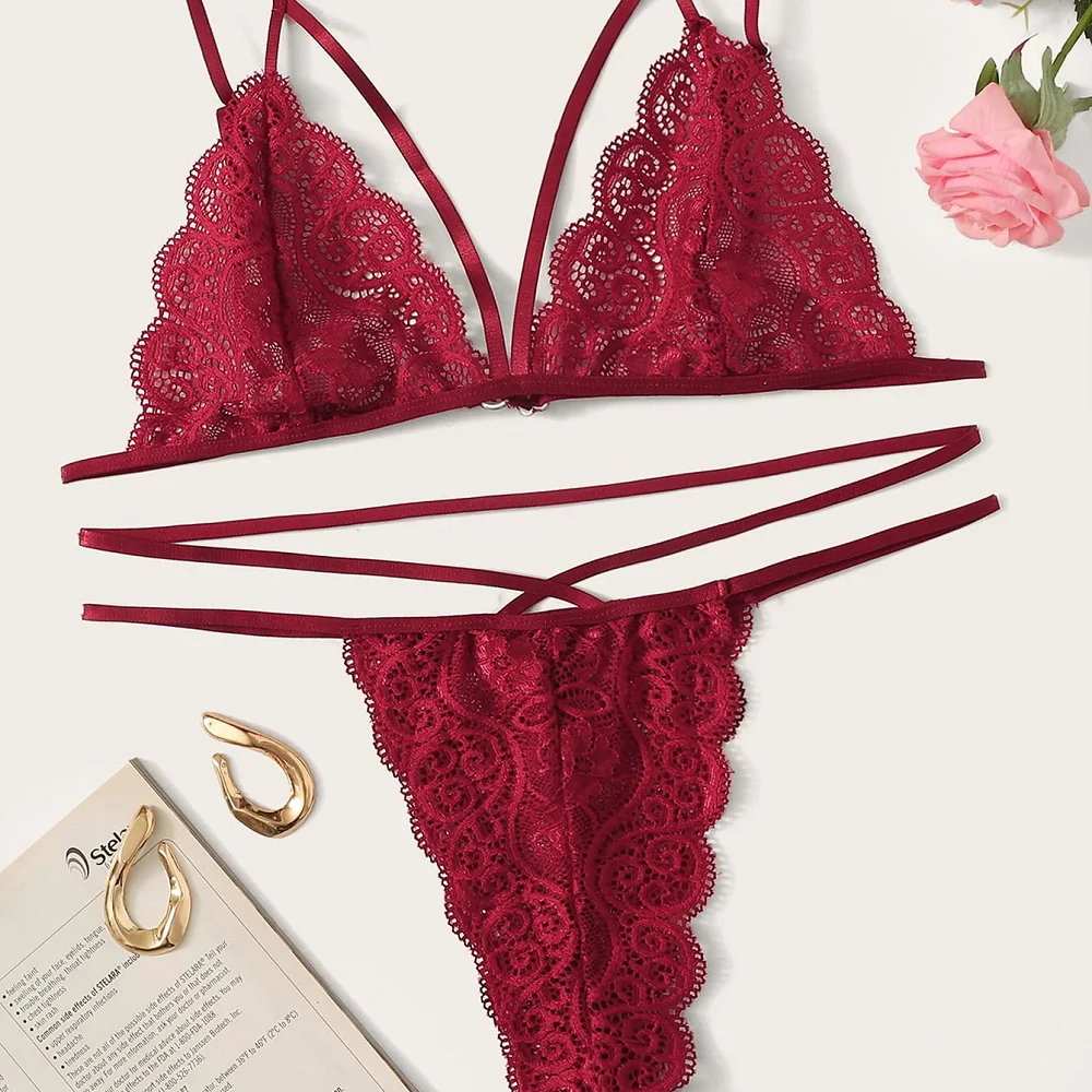 

2022 New design cute style sexy lingerie set for women, Wine red