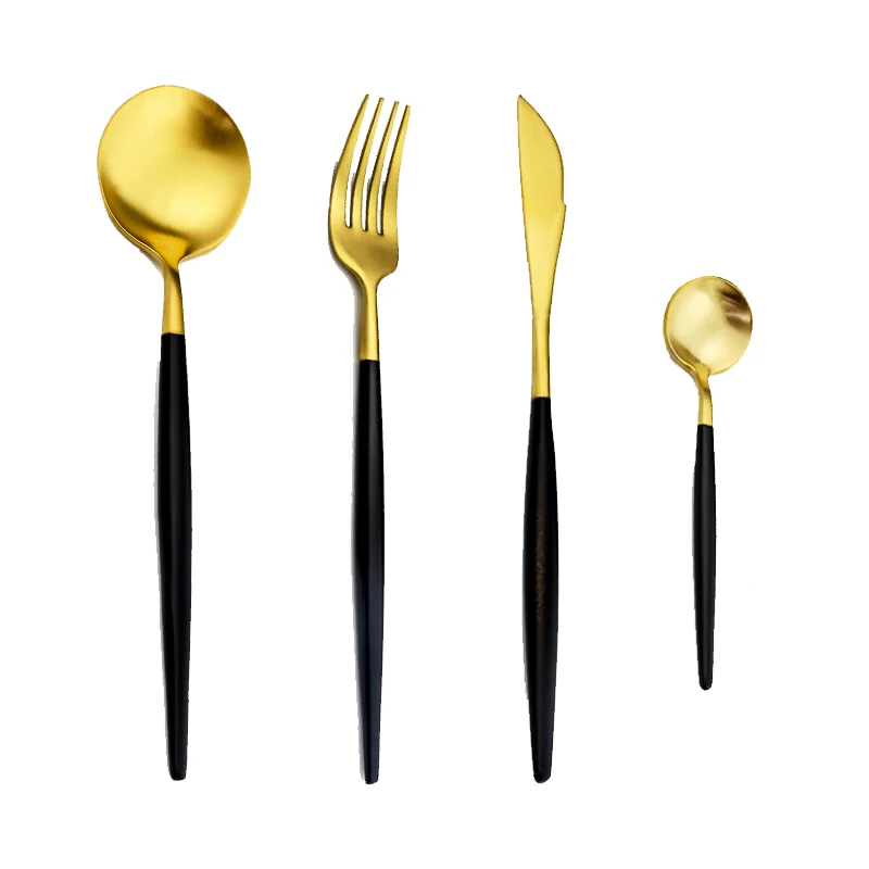 

Edible black and gold spoon fork set modern stainless steel cutlery