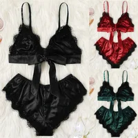 

sfy1036 Women sexy lingerie 2 piece set satin lace bra set