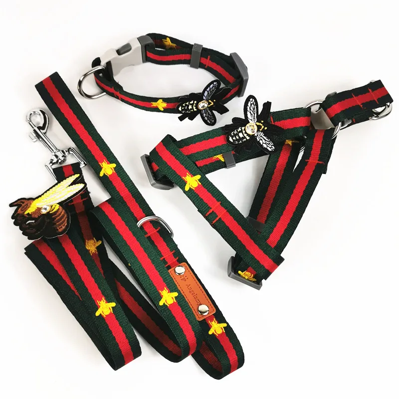 

Luxury outdoor personalized custom nylon dog collar leash and dog vest harness matching set
