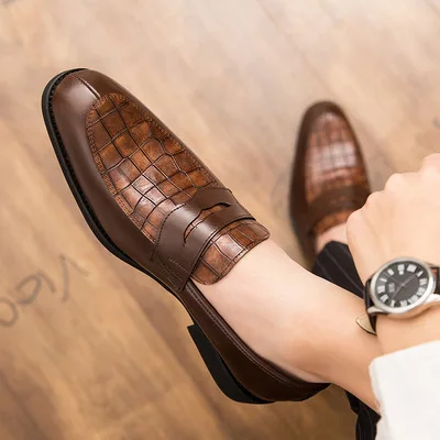 

5861 2021 hot sale men's slip on leather dress shoes