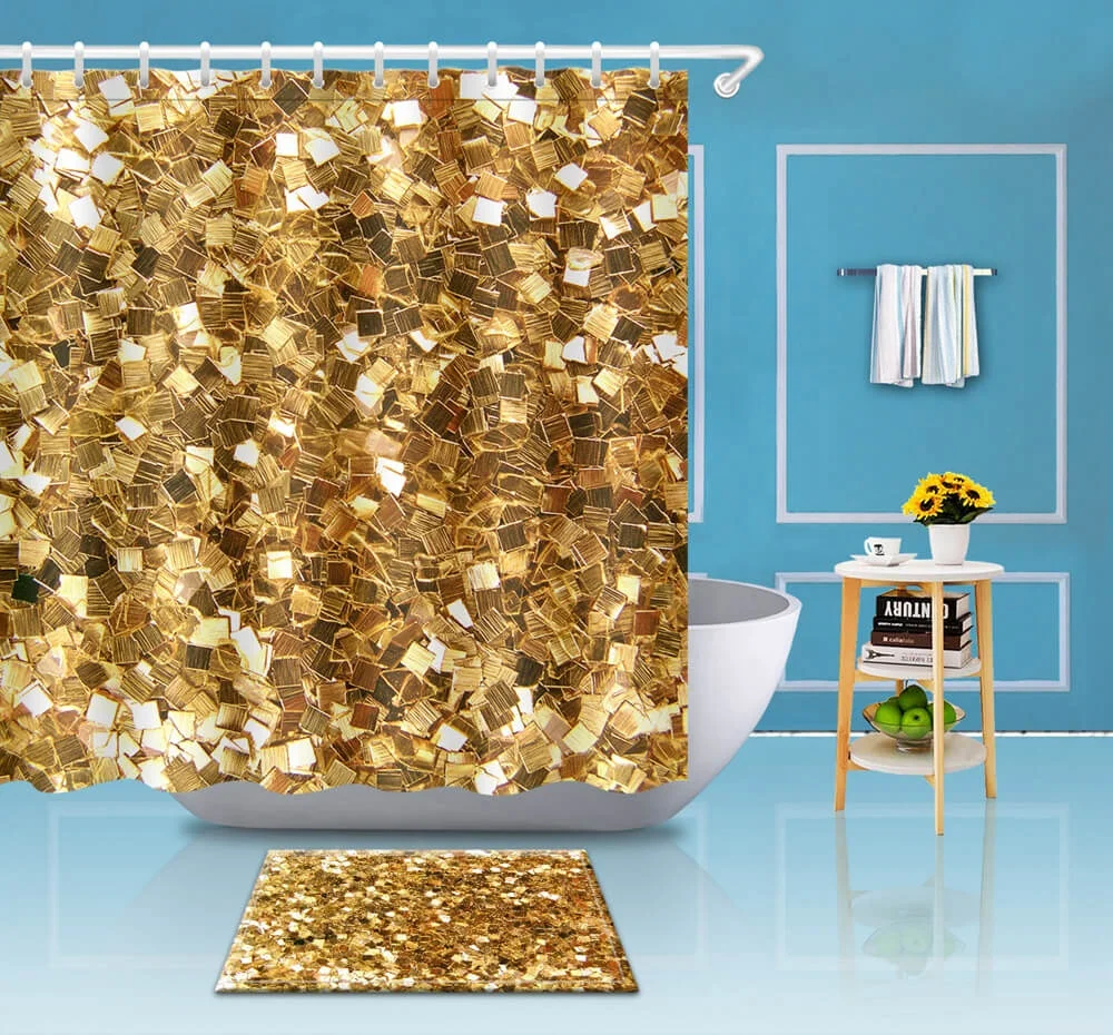 

i@home 3d printing golden glitter polyester shower curtain bathroom
