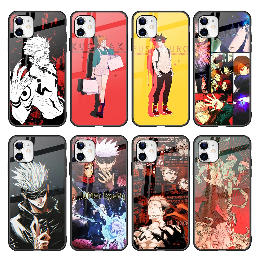 

Customized Anime Jujutsu Kaisen Tempered Glass Case Plastic Printing Glossy Phone Case for iPhone 11 12 XS Max Casing, Multiple