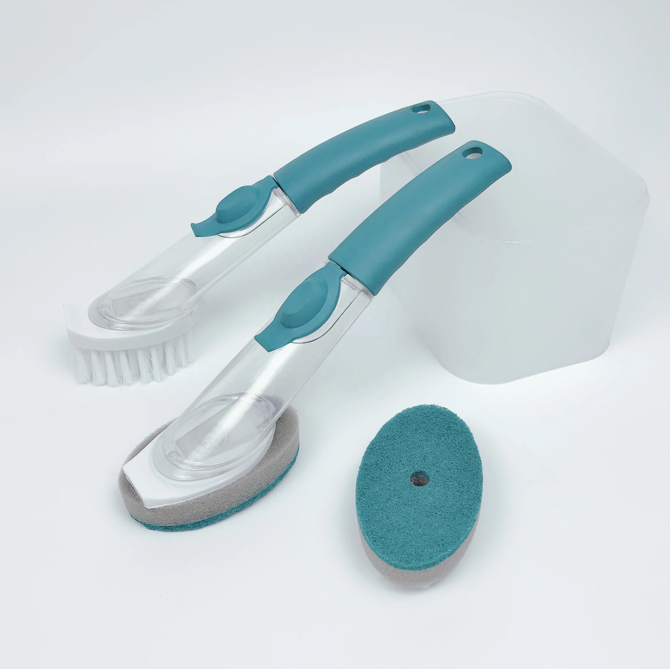 EcoClean Soft Grips Soap Dispensing Kitchen Dish Sink Scrubber Sponge Pad Brush