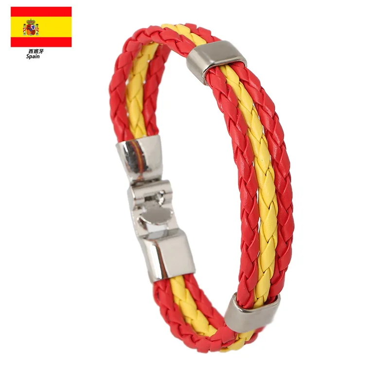 

VRIUA Fashion Russia Spain France Brazil Flag Leather Team Bracelet Men High Quality Football Fans Couples Gift Jewelry, Colorful