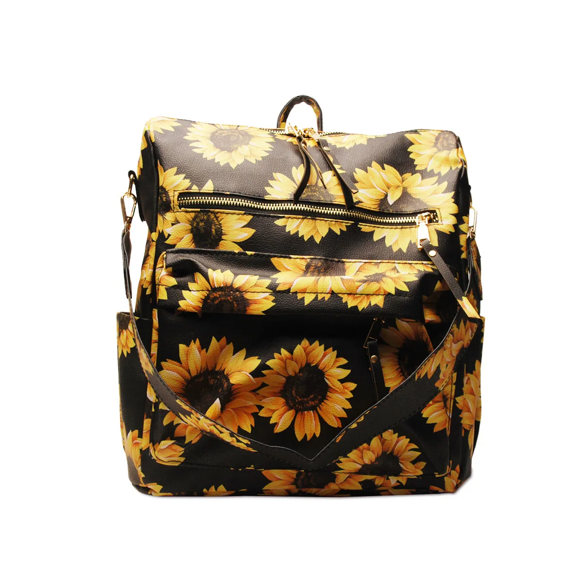 

Sunflower Print Guitar Strap Backpack Convertible Backpack DOM-1081404, Brown plaid, blue, gray, and etc.