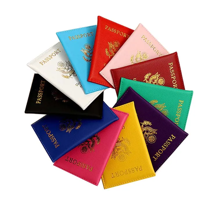 

Wholesale United States of America Passport Holder Cover 11 Colors Litchi Stria Leather PU Passport Cover Customized Case