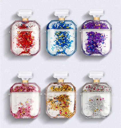

Hot Sale Shining Glitter Liquid Quicksand Earphone Case for apple Girls Cute Bling Clear PC Earphone Cover, 6 colors