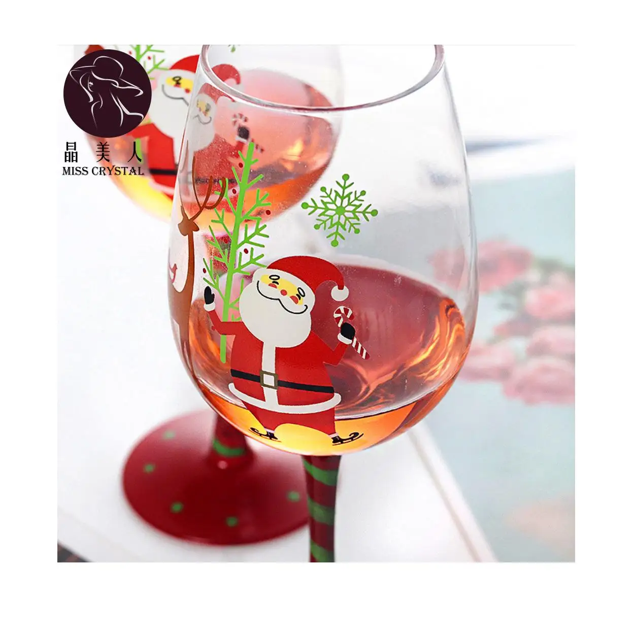 

Color Painting Lead Free Glass Cup Red Wine Glasses Household Goblet Drinkware Creative Christmas Gift Cup, As picture