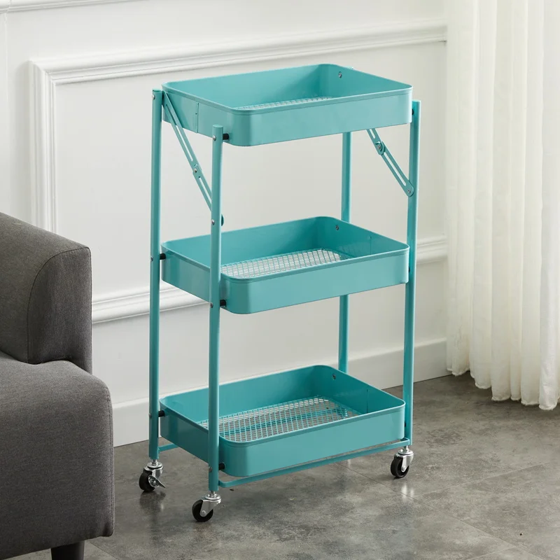 

3 Tier Metal Rolling Storage Rack Trolley Mesh Home Organizer folding Kitchen Utility Cart, Customized color