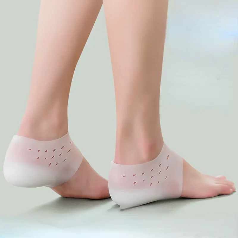 

Unisex Invisible Height Increase 5CM Silicone Socks Gel Heel Pads Orthopedic Arch Support Heel Cushion Insoles Foot Massage Pad, Beige,white