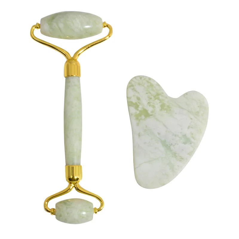 

Factory direct sale Green xiuyan jade roller guasha set for Facial massage 100% Natural XiuYan jade Roller Face Anti aging