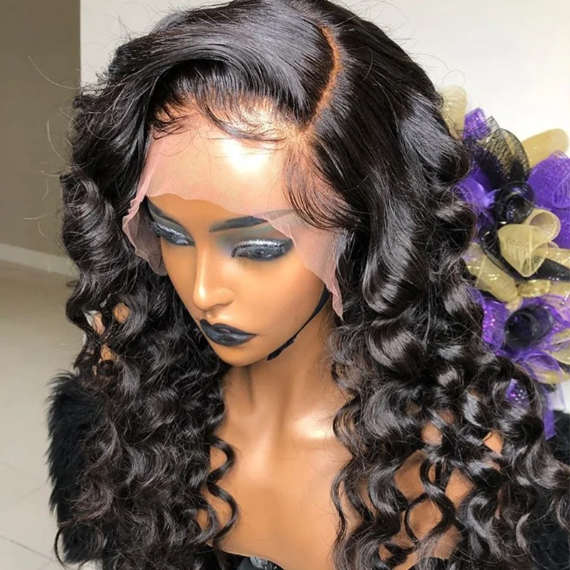 

factory wholesale wigs #1b natural human hair loose wave virgin full lace wigs human hair lace front wigs for black women, Natural color lace wig