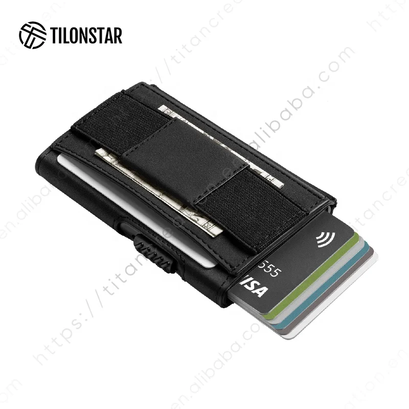 

TILONSTAR TVC320 Leather Aluminum Card Holder Wallet Men Automatic Pop Up ID Card Case Slim Minimalist RFID Card Holder