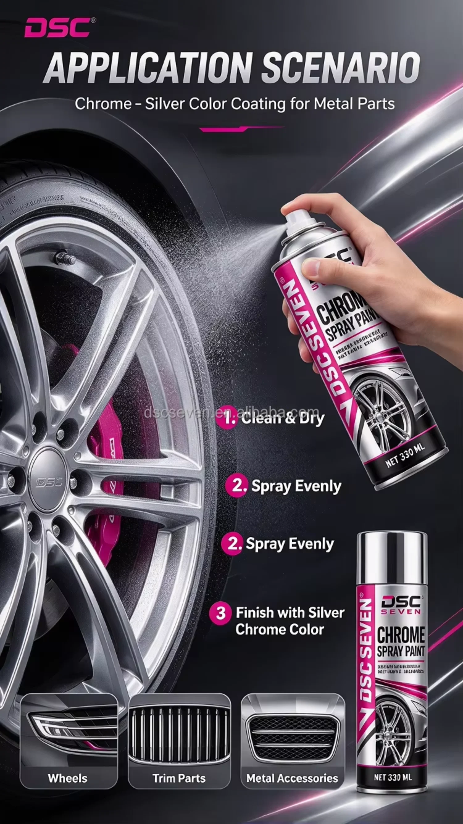 DSC SEVEN Chrome Effect Aerosol Paint 330ml 350ml High-Coverage Silver Metallic Spray Paint DSC SEVEN Chrome Effect Aerosol Paint 330ml 350ml High-Coverage Silver Metallic Spray Paint