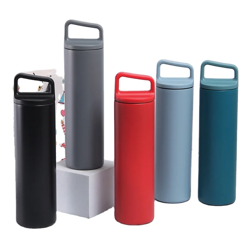 Stock 500ml 600ml Double Wall Wide Mouth Stainless Steel Vacuum Thermal Water Bottles Sports Travel Insulated Flasks with Handle