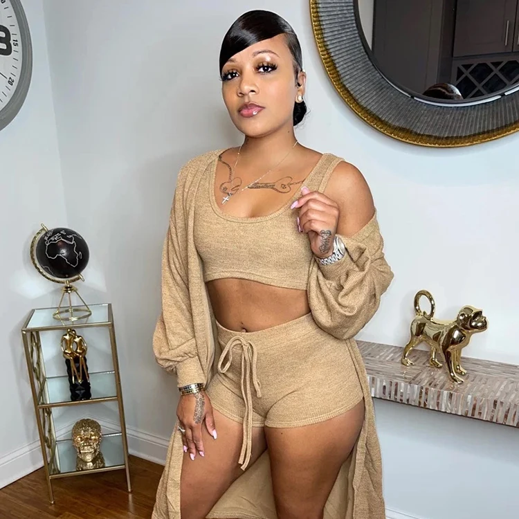 

Fashion Trendy Long Sleeve Ladies Outfits Solid Casual Women Three Piece Pant Set, Khaki,wine red,military green,sky blue